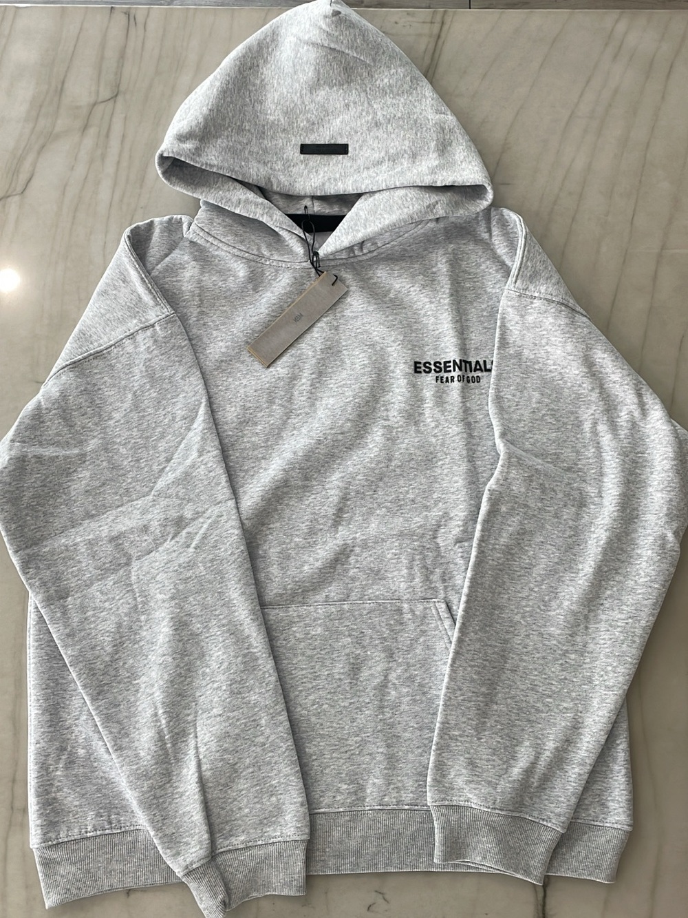 ESSENTIALS Light Gray Crewneck Hoodie with Subtle Chest Logo